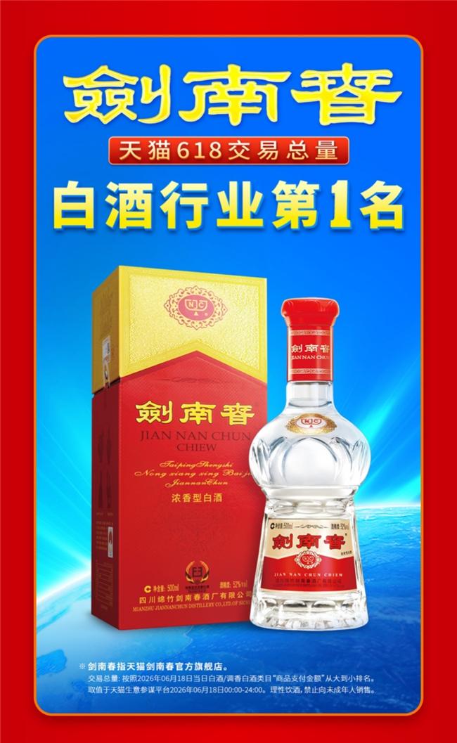 登顶618天猫白酒交易总量榜：剑南春以禀赋、匠心与创新行稳致远